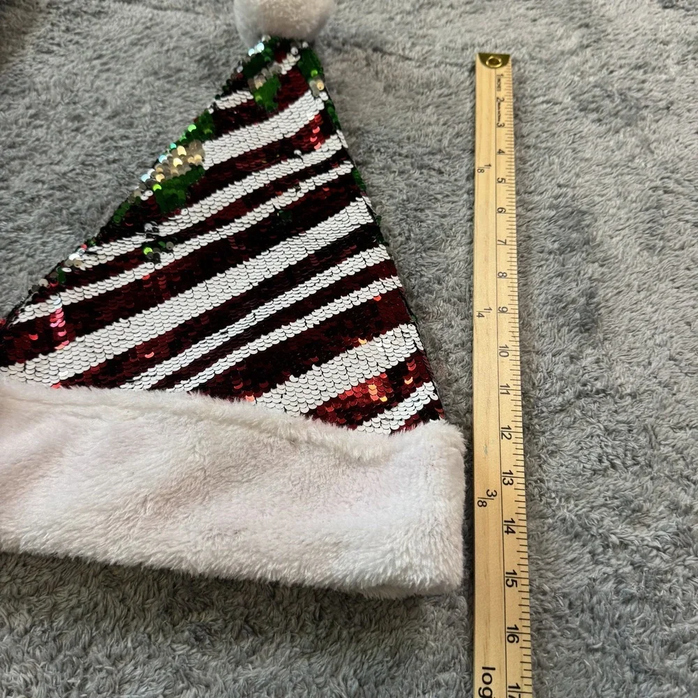 Unbranded Holiday Stocking and Santa Hat Set OS Red Green Sequin Velvet